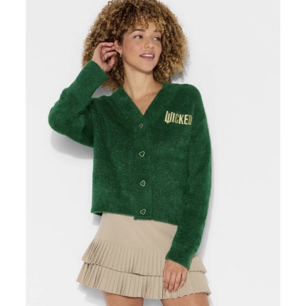 Wicked x Katie Kime Women's Sz S Emerald Green Logo Cardigan